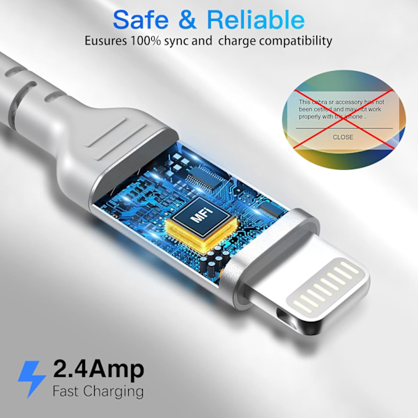 1Ft iPhone Laddningskabel Kort, 3 Pack USB A Till Lightning
