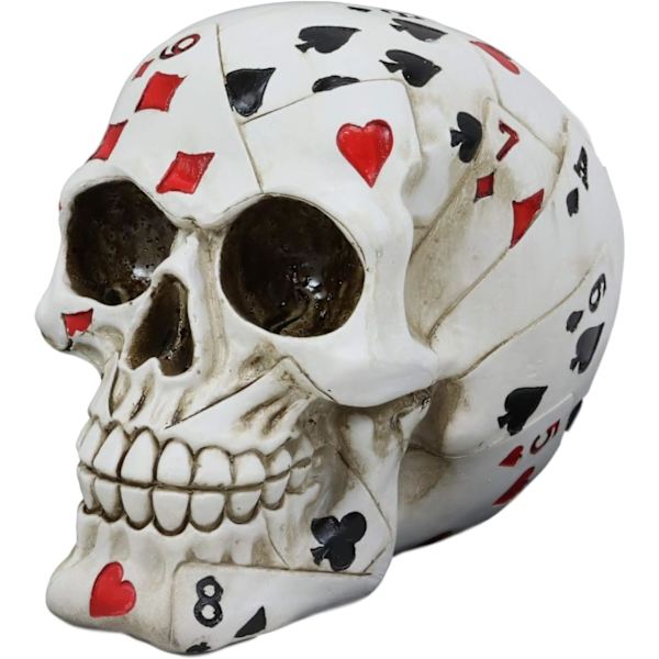 Ebros Gave Gambling Poker Kort Casino Royale Skull Figurine     Sukkerskaller Ossuary Macabre Samleobjekt Skulptur Skelet Hoved Kranium Multi