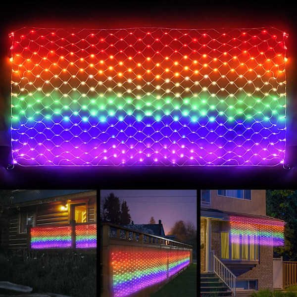 384 LED Pride Flag Lights, 6,6ft x 3,3ft, Udendørs Regnbue Dekorative Lys, 8 Tilstande, Lavt Energiforbrug, IP44 Vandtæt, til Gård Jul