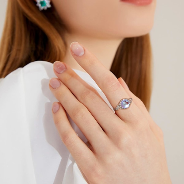 925 Sterling Silver Moonstone Ring - Högpolerad Handgjord Justerbar Silver Ring