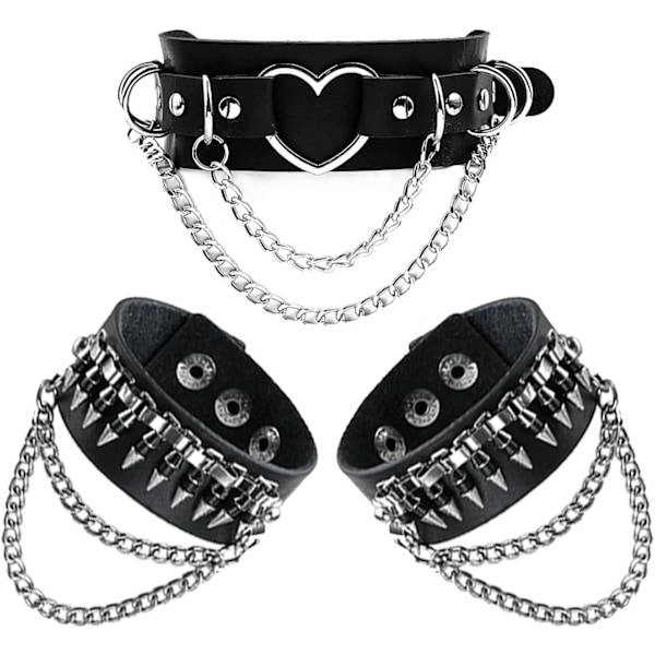 Chokerarmband i läder med spikar Punk Gothic