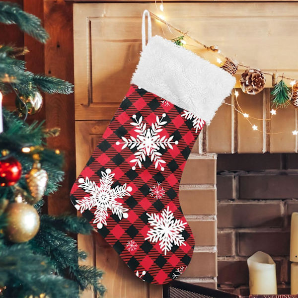 Julklapp, personliga julklappsstrumpor 2-pack Snöflingor Buffelrutig 45,7 cm Julstrumpor Hängande Ornament Eldstad för Träd