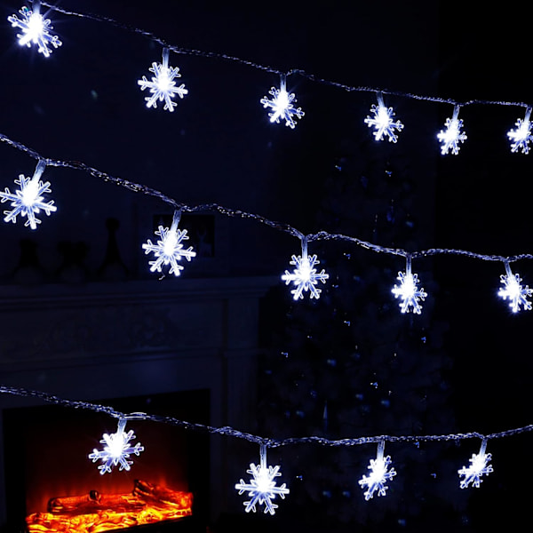 2 pakker jule-snefnuglys, 50LED 24FT udendørs juledekorative lyskæder, 8 lystilstande og timer, batteridrevet vandtæt til