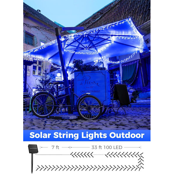 Solcellsbelysning för utomhusbruk, vattentät, 2-pack totalt 80 fot 200 LED-solcellslampor med 8 lägen, solcellsbelysning för utomhusbruk, solcells ljusslinga