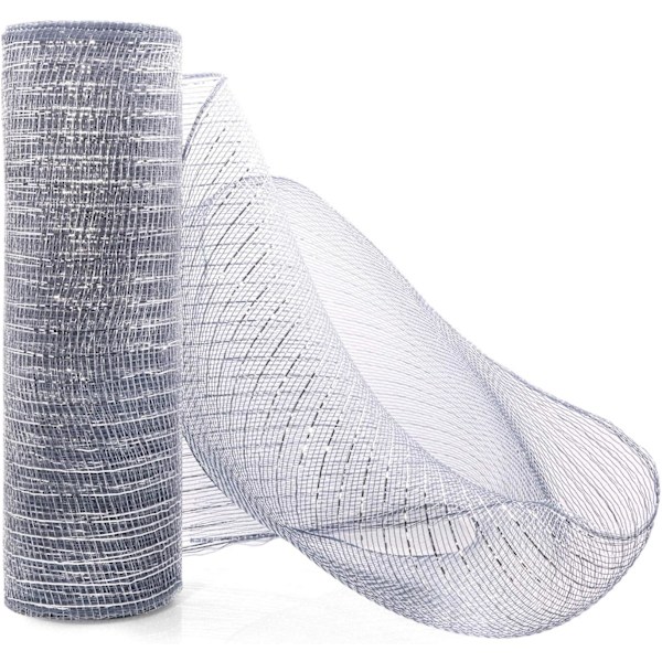 Deco Mesh 10 tommer x 10 meter hver rull, sett med 2 sølv metallisk folie poly mesh