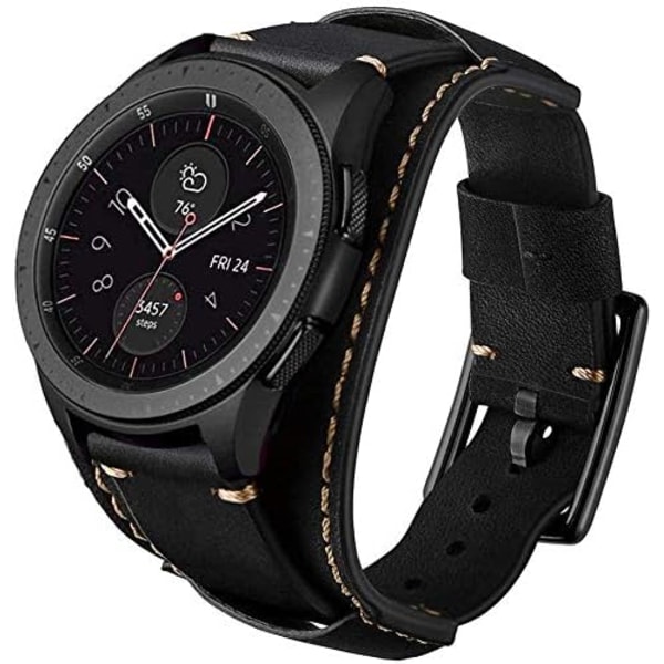 Kompatibel med   Galaxy Watch 46mm/Galaxy Watch 3 45mm/Gear S3 Frontier/Classic Bands, 22mm ægte lædermanchet armbånd udskiftningsrem med