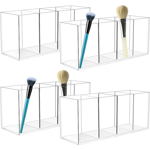 Akrylpennhållare med 4 fack, pennställ för skrivbordet, förvaringstillbehör, stor akrylpennhållare, 4-pack transparent