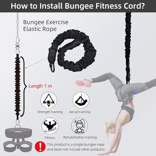 Bungee Fitness Crd, Ny Bättre Stretch Sen Yga Bungee Tillbehör för Bungee Fitness Utrustning, Heavy Duty Resistance Rpe,Bungee Träning Svart