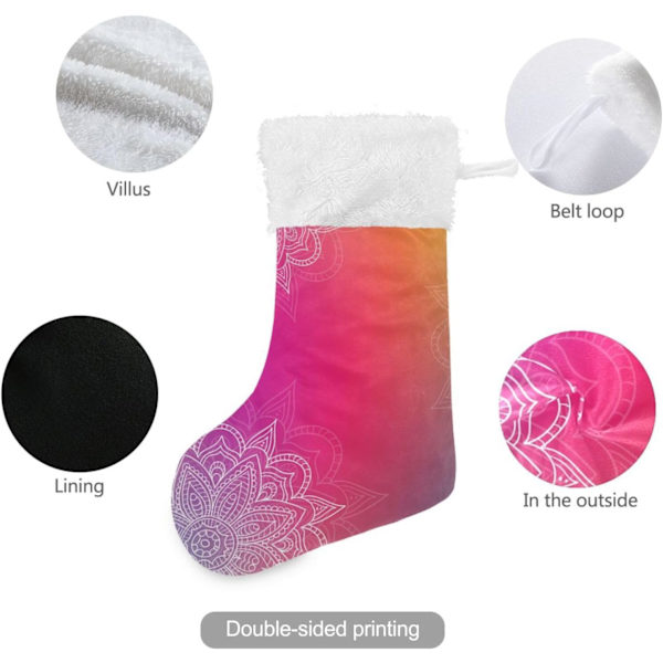 Julklapp, Personliga Julklappsstrumpor 2-pack Vit Mandala Färggradient 45,7 cm Julstrumpor Hängande Ornament Eldstad för Träddekoration