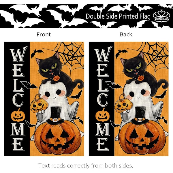 Halloween Hus  Spøgelseskat Græskar 28x40 Tommer Dobbeltsidet til Udendørs Stor Burlap Ferie Gård Dekoration CF1609-40 Orange 28\"X40\" Orange 28\"X40\"