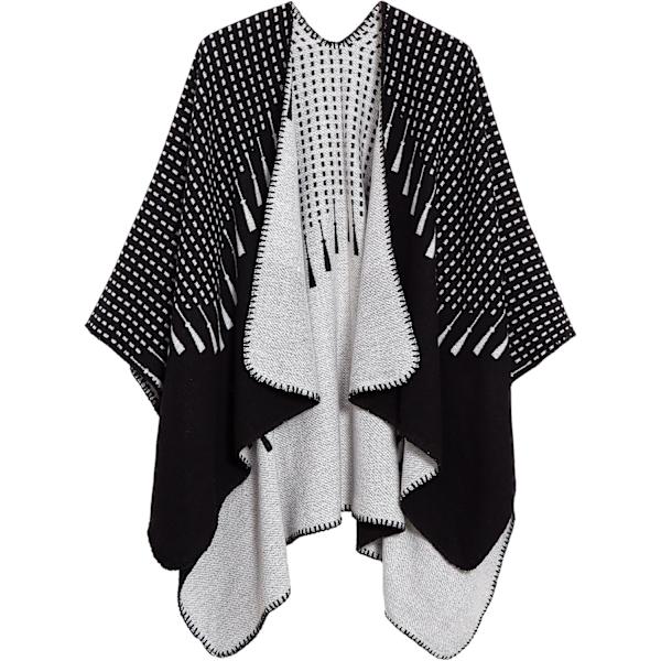 Fargeblokk Dame Sjal Wrap Stilig Åpen Front Poncho Cape