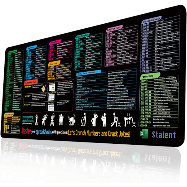 Excel Fuskark Underlägg för Skrivbord, 31.5\"x11.8\" Excel Genvägar Musmatta, Tangentbordsgenvägs Musmatta, XL Utökad Kontor PC amin Skrivbordsunderlägg/Sydd