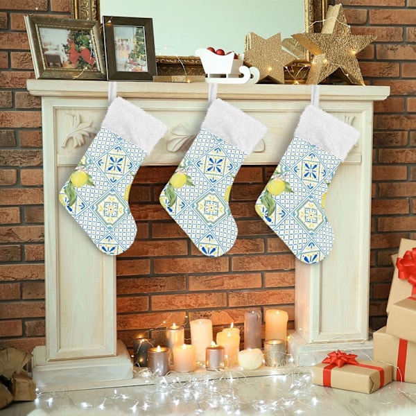 Julklapp, Personliga Julklappsstrumpor 2-pack Lemon Boho Limin 45,7 cm Julstrumpor Hängande Ornament Kamin för Träddekoration