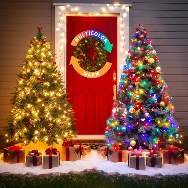 2-pack solcellslampor för jul med varmt vitt och flerfärgat ljus, 11 lägen fjärrkontroll, 100 LED vardera, 42,7 fot solcellslampor med färgväxling, vattentäta utomhus