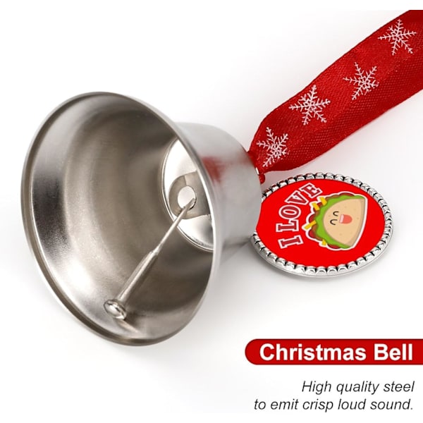 Jeg elsker Tacos Sølvklokke Ornament Juletræsklokker med Rød Lanyard Metal Xmas Hængende Dekorationer til Feriefest  Kærlighedsklokke  Kærlighedsklokke
