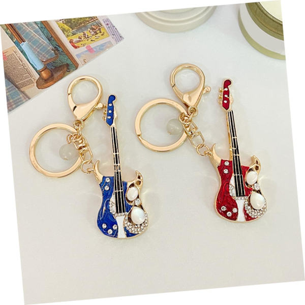 4 stk. Guitar nøglering nøgledekoration Guitar nøglering taske hængende dekoration Sjov nøglering nøglering pung hængende ornament nøglering instrument nøglering