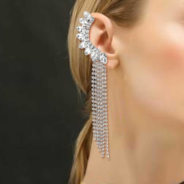 Kvindernes Krystal Rhinestone Blad Kvaster Klatrere Crawler Øreringe Sjov Guld