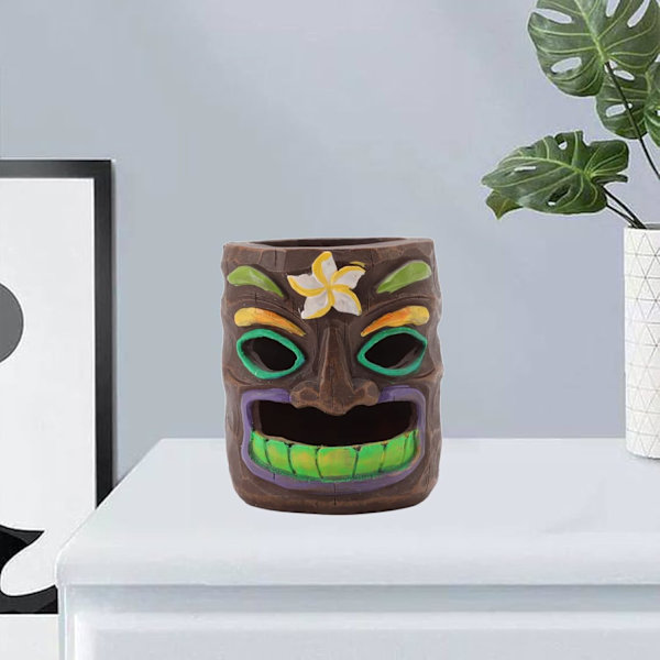 Tiki Totem n Holder, Ny Fluorescerende Resin Tiki Totem Blyantholder, Tiki Ornament n Kopp for Blyanter, Pensler og Kontorrekvisita  Tiki  Tiki Totem
