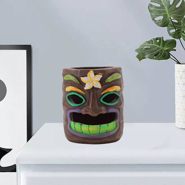 Tiki Totem n Holder, Ny Fluorescerende Resin Tiki Totem Penneholder, Tiki Ornament n Kop til Penne, Blyanter, Børster og Kontorartikler  Tiki  Tiki Totem