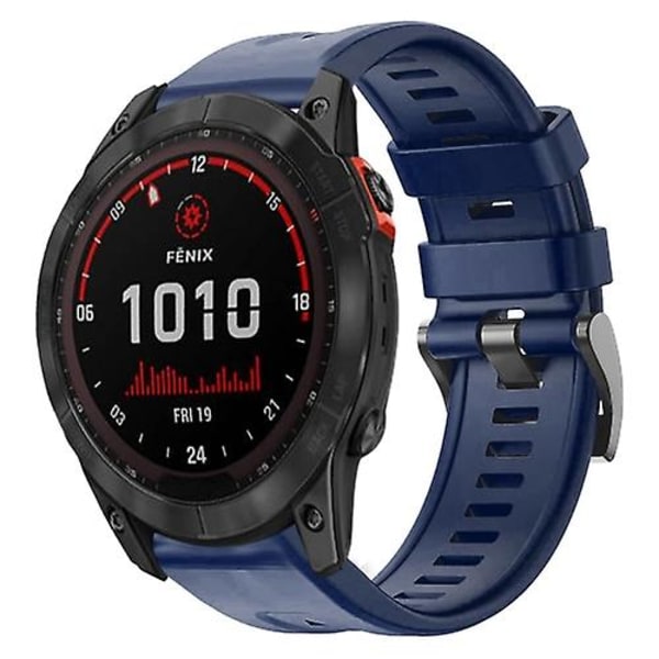 För Garmin Fenix 7x Solar Metal Buckle Solid Color Silikon Armband NFL Navy Blue