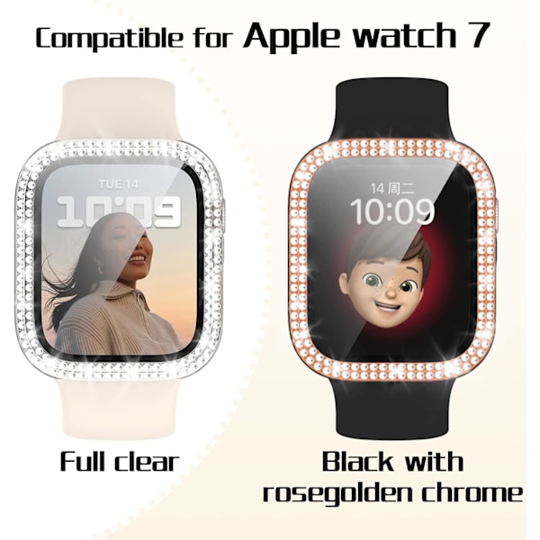 Bling-etui kompatibelt med Apple Watch Series 8 Series 7 45mm hærdet