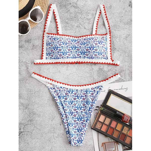 Kvinnors bohemiska baddräkt med remmar och knytband på sidan, trekantformad, cheeky stringbikini
