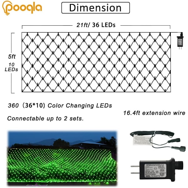 21 fot x 5 fot nätljus, 360 LED dekorationsljus utomhus gröna ljus stora nätljus 8 lägen för buskar trädgårdsfest jul