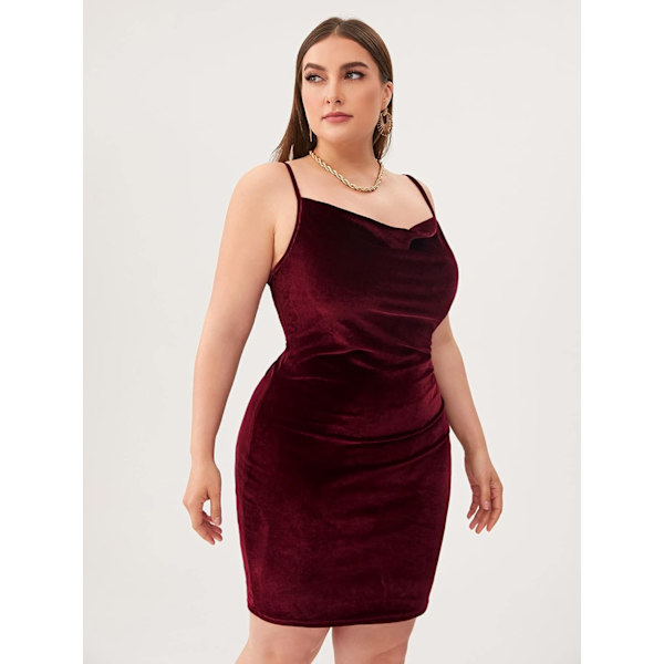 Sexet Plus Size Kjole til Kvinder Fløjl Spaghetti Stropper Cowl Hals Cocktail Fest