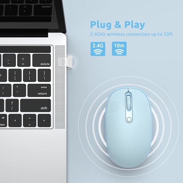 Trådlös mus. 2,4Ghz tyst bärbar mus med USB