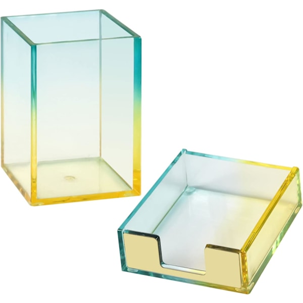 Akryl Sticky Notes Dispenser, Penselholder og Holder Sæt Dispenser Moderne Skrivebordsarrangør Sæt Memo Holder Makeup Penselholdere Arranger til Kontor Gul og