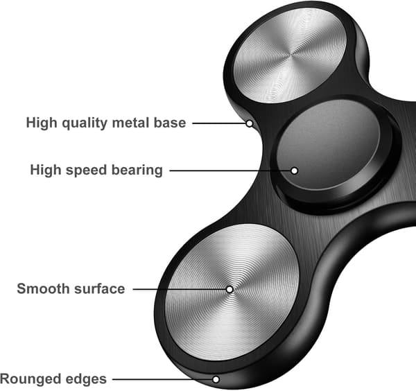 Fidget Spinner i rustfritt stål - Spinner 4-10 minutter - ADHD for alle aldre (Svart)