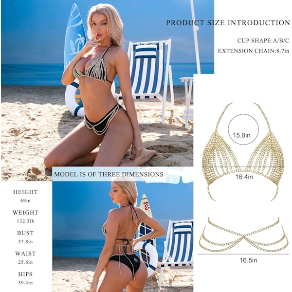 Metallkroppskedjor för kvinnor Set Sexig Boho Layered BH