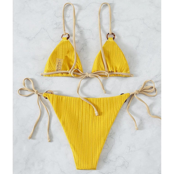 Kvinde Trekantet String Bikini Ribbet O Ring Binde Side Todelt Badetøj