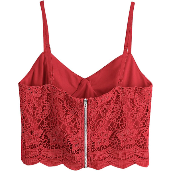 Kvinners Casual Blonder Heklet Spaghetti Stropp Glidelås Cami Crop Top Camisole