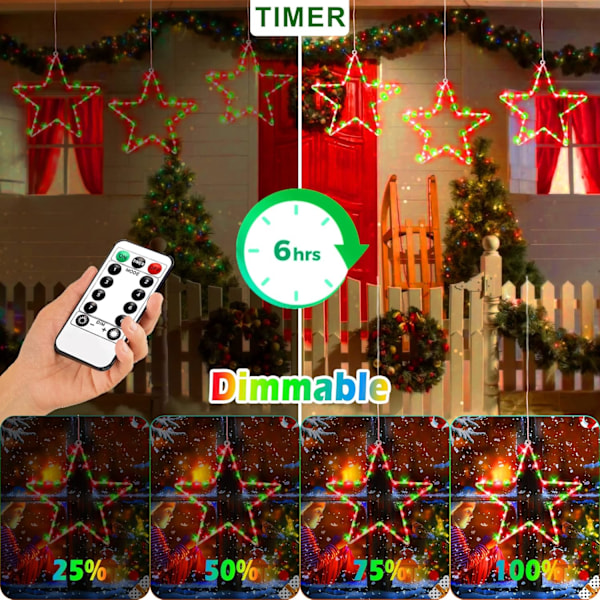 Julevindue Lys 3 Pakke Batteridrevet LED Stjernelys 8 Tilstande Timer
