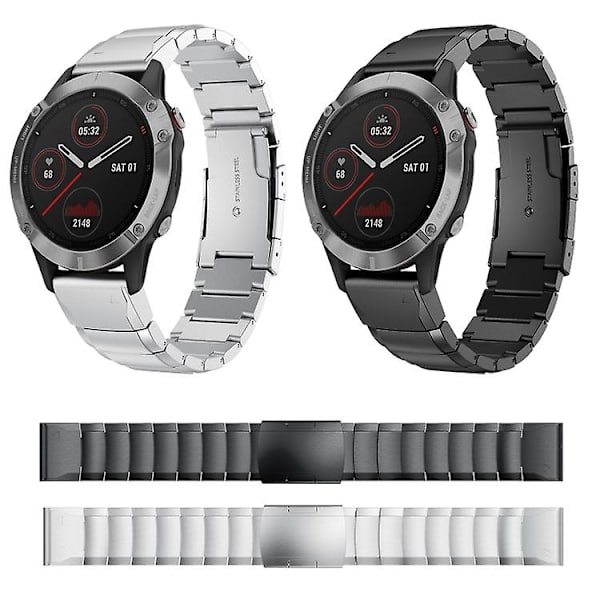 For Garmin Fenix 5x Plus 26mm Skildpadde Skal Rustfrit Stål Urrem UWX Sliver
