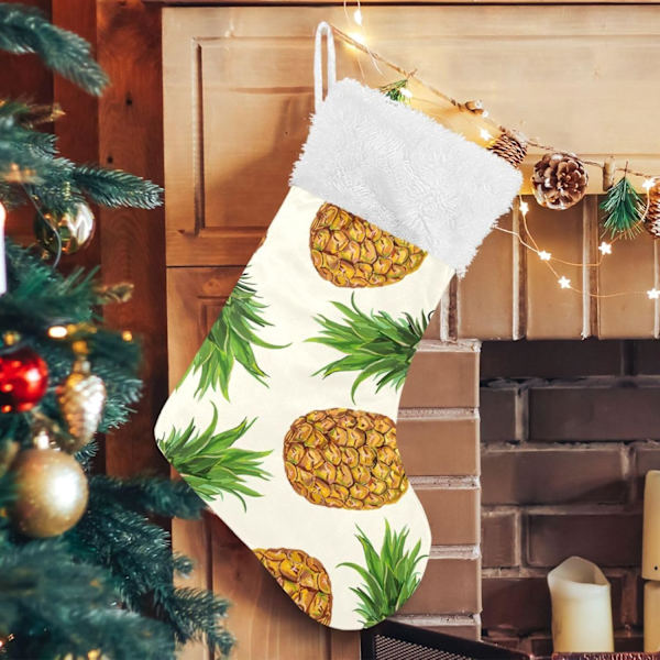 Julklapp, personliga julklappsstrumpor 2-pack Ananas Blommig Gul 45,7 cm Julstrumpor Hängande Ornament Eldstad för Träddekoration