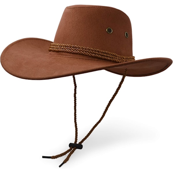 Cowboyhatt, solhatt i konstläder mocka resehatt västerländsk hatt utomhus sol