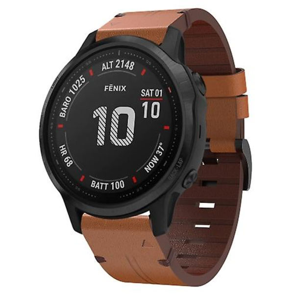 For Garmin Fenix 6s Pro 20mm Læder Rem med Spænde i Rustfrit Stål YEP Brown