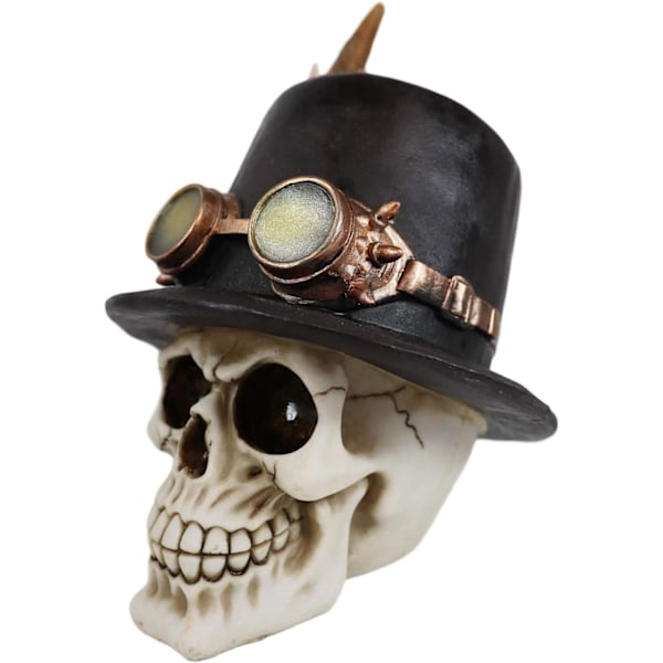 Ebros Gift Steampunk Aristokrat med kunglig fjäder och flygare pilotglasögon Skalle Figur 7,25\" H Ossuary Macabre     Skallar Skelett Multi