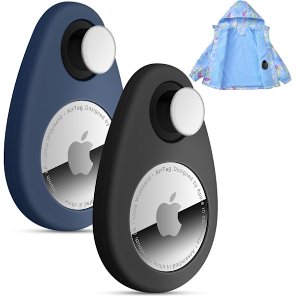 Airtag Holder for Barn & Kjæledyr - Anti-Fjernings Silikonveske med Nåler, Passer Ryggsekk & Bagasje (Blå/Svart, 2 Pakning)