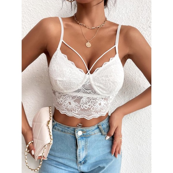 Kvinde Floral Lace Scalloped V-hals Stropløs Bralette Crop Top Camisole