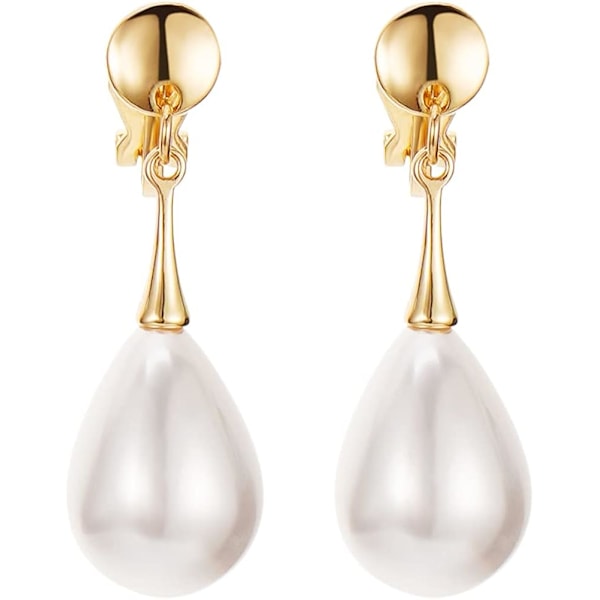 Pearl Clip on Earrings Drop Clip Earrings for Women Gold Plated White