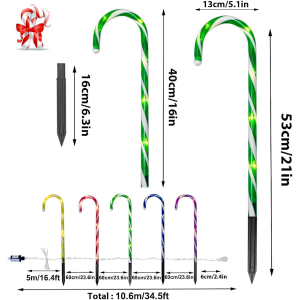Candy Cane Udendørs Julelys - 10 Pakke 60 LED 21in Lighted Landskabssti Lyskæde med Hukommelsesfunktion 8 Blinkende Tilstande End-to-End