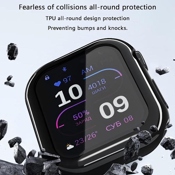 2-pakning Etui Kompatibelt med Apple Watch 10 46mm med Skjermbeskytter, Fleksibelt TPU Støtsikkert Ripesikkert Deksel for 46mm Apple Watch 10 (Svart)