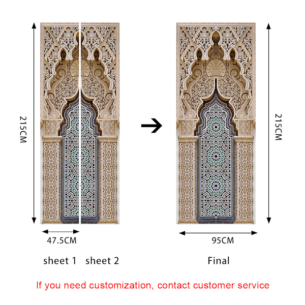 Muslimsk stil simulerad dør klistremerke, soverom baderomsdør