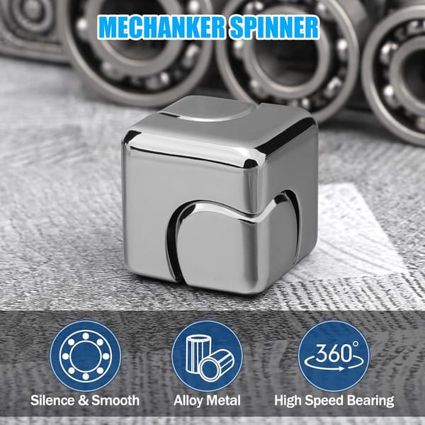 Infinite Gear Fidget Cube - 2-i-1 Transformerbar Spinner - Stress Relief (Sølv)