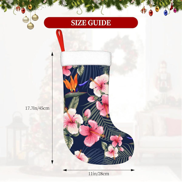 Julepynt Strømper med Blomstermønster => 17,7 tommer Gaveholder til Festlig Julepynt (1 pakke).
