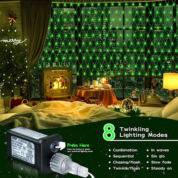 9,8ft x 6,6ft 192 LED julnätljus, 8 lägen 30V lågspänning nätljus för julgranar, buskar, bröllop, trädgård, utomhus