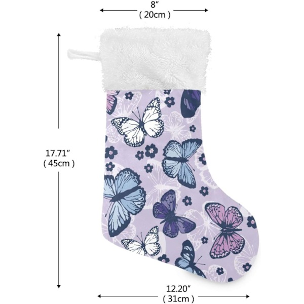 Jule-Strømpe, Personlige Jule-Strømper 2-pak Cartoon Butterfly Blomster 45,7 cm Jule-Strømper Hængende Ornament Pejs til Træ